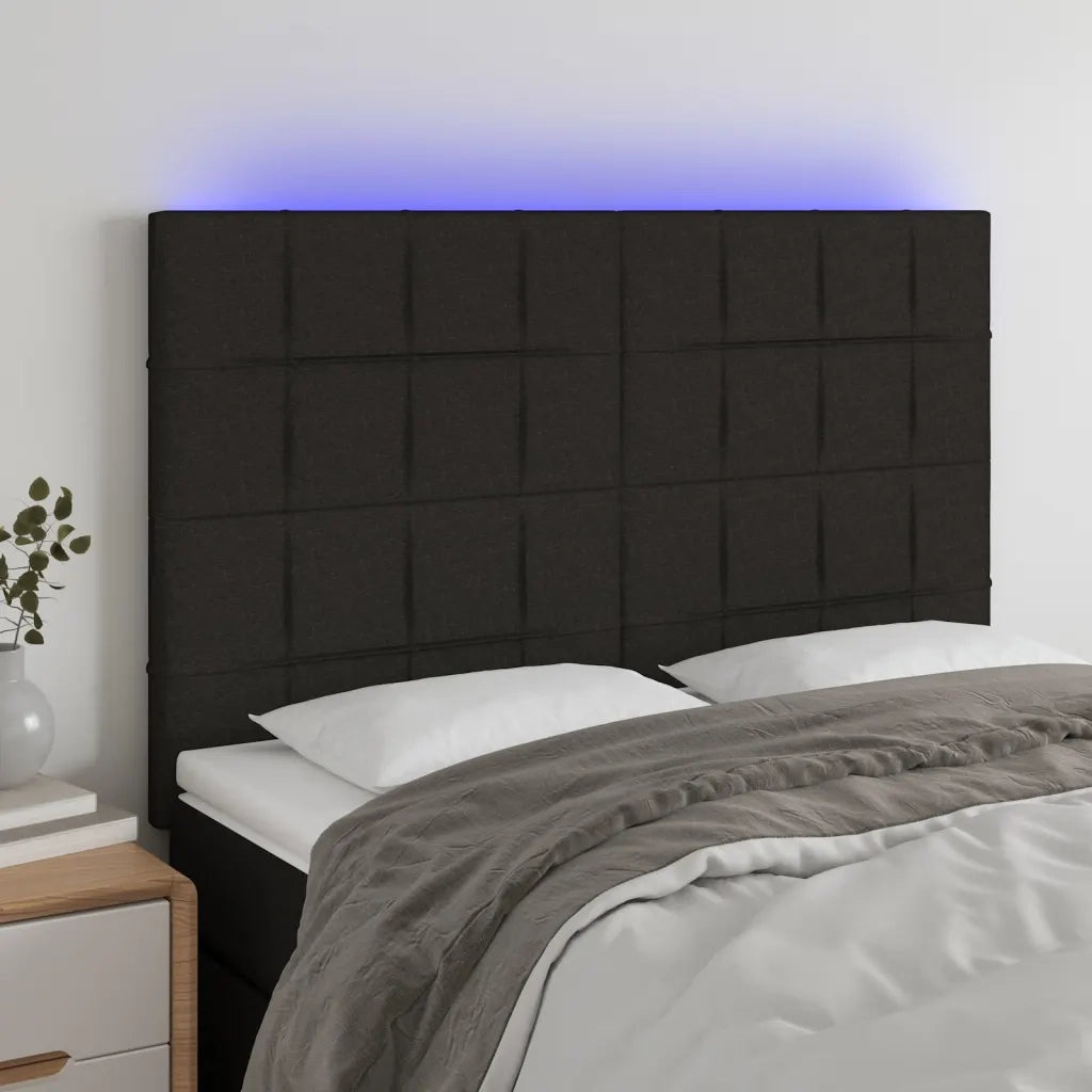 Testiera | Testata a LED Nera 144x5x118/128 cm in Tessuto