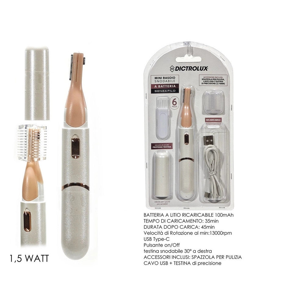 Trade Shop - Mini Rasoio Snodabile Elettrico A Batteria Senza Filo Portatile Ricarica Usb Per Donna -
