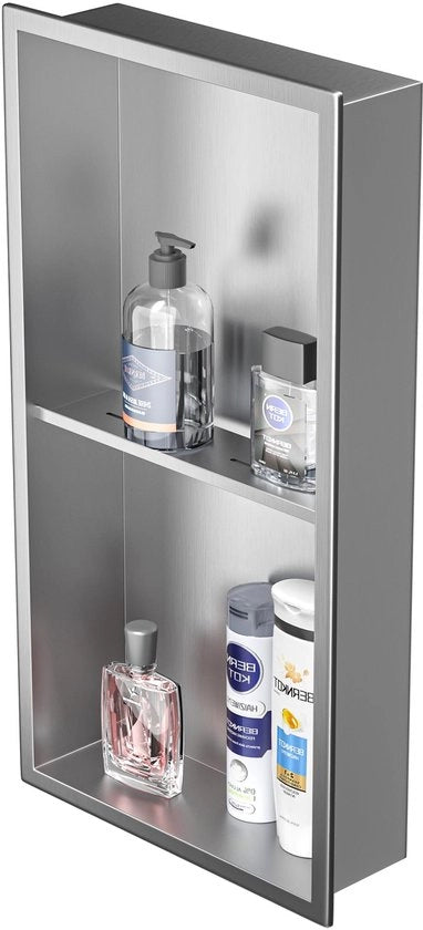 Douchiera con doppio strato in acciaio inossidabile 60 x 30 cm - adesivo alla parete - incassato - contenitore - design stile