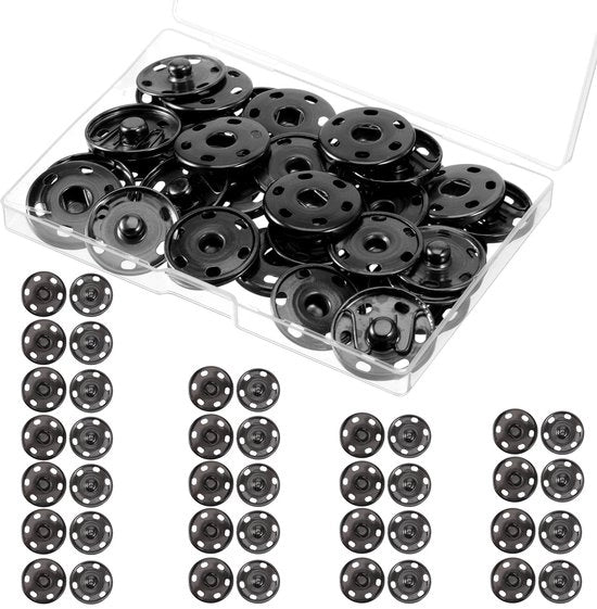 Serrature metalliche 20 Set - Serrature metalliche 25 mm - Nere Serrature - Serrature per cucire - Resistenti e durature - Per abbigliamento e tessuti