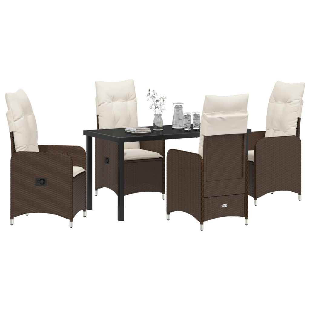 Set da pranzo da giardino 5 pezzi con cuscini Marrone Polirattan