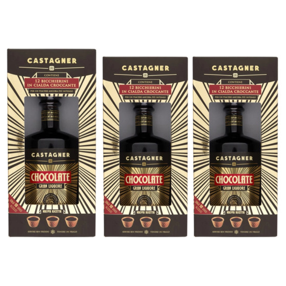 Castagner chocolate gran liquore e 12 bicchierini in cialda 3 bottiglie da 35 cl