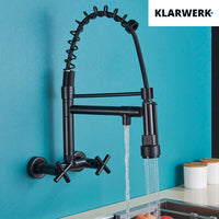 Björn |Rubinetto gastronomico a parete nero opaco|professionale da cucina in acciaio inox a due getti|Rubinetto doppio per lavello ristorante a parete