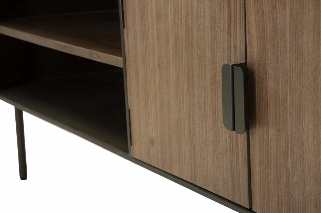 Mobile porta TV Cannon, Credenza da soggiorno, Armadio basso per TV, Base parete attrezzata, 150x42 h58 cm, Grigio e Marrone