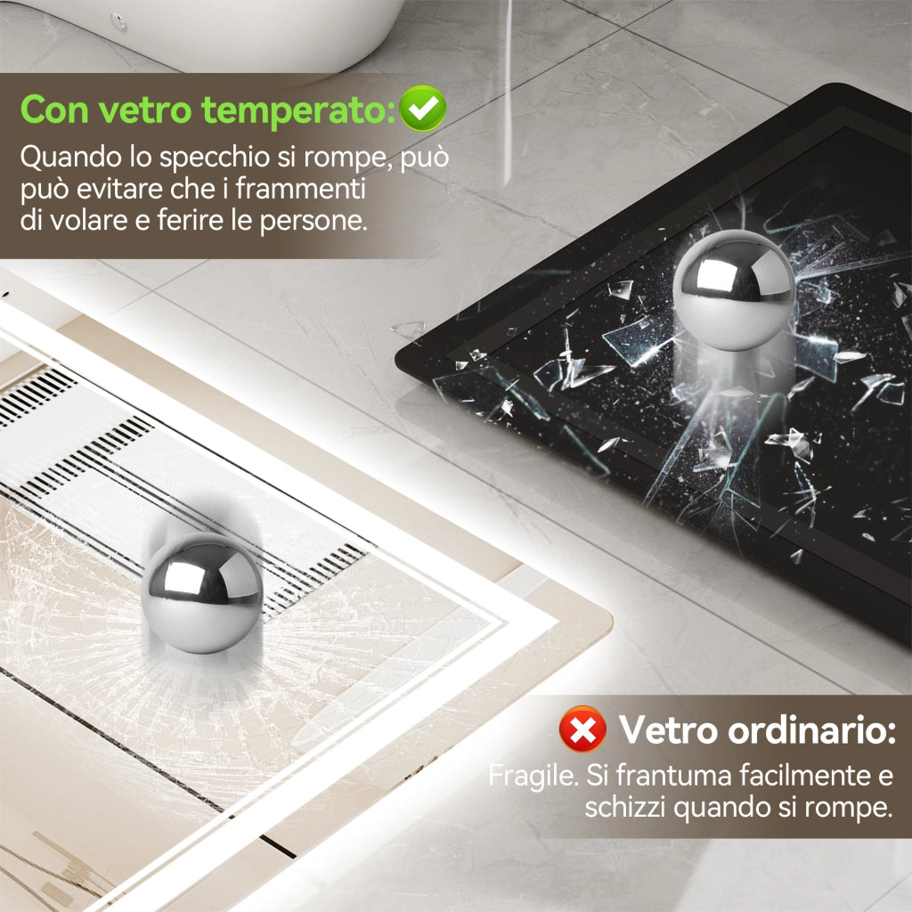 Specchio da Bagno LED 80x60cm - RATTANTREE - Specchio per il Trucco con Illuminazione a 3 colore con controllo a sfioramento - Specchio da Bagno Antiappannamento