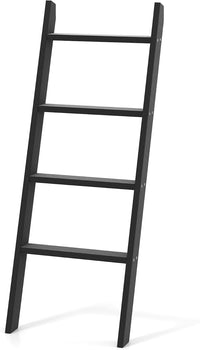 Scaffale di Stoccaggio in Legno di Pino, Porta Asciugamani a 4 Livelli per Bagno, Porta Salviette, Multiuso per Bagno Soggiorno (Nero,51 x 8 x 137 cm)