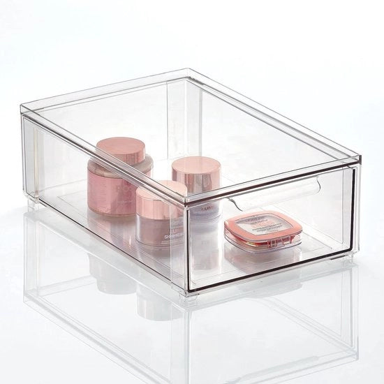 Cassa di Stoccaggio per la Stanza da Bagno, cassettiera in Plastica a Stacking, organizzatore di cosmetici per la Stanza da Bagno, trasparente