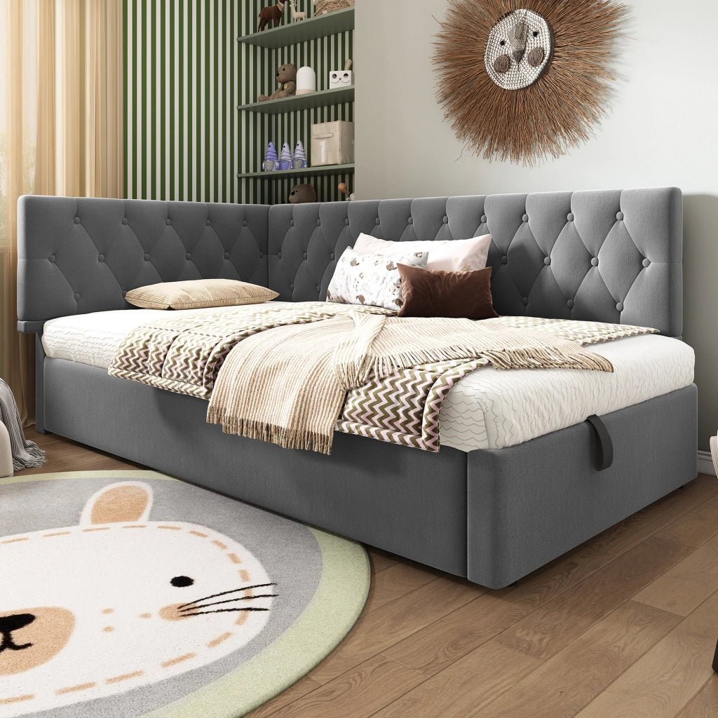 LETTO Contenitore 90x200 cm Velluto Grigio con testiera reversibile senza materasso