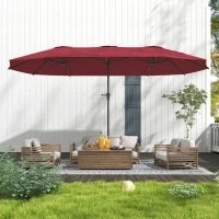 Ombrellone Doppio con Prese d'Aria e Manovella, in Metallo e Poliestere, 4x2.2x2.34 m, Nero e Rosso