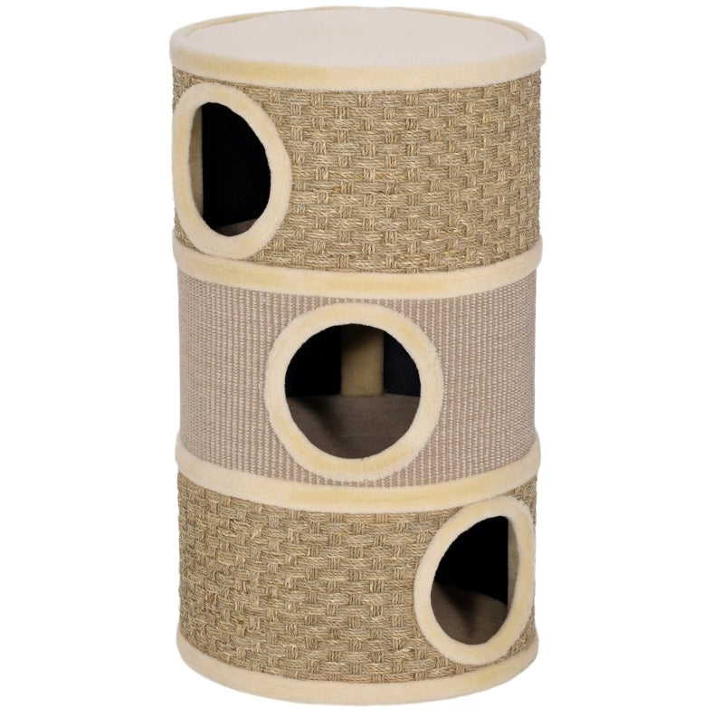Torre tiragraffi a 3 livelli in poliestere khaki e marrone, 79 cm
