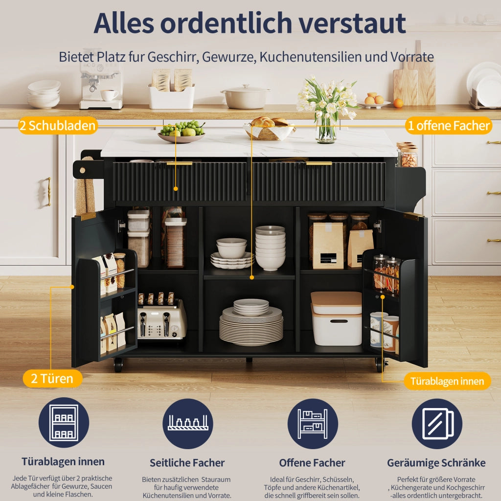 ISOLA DA CUCINA con piano ribaltabile 143x45(69) cm MDF Nero/Naturale