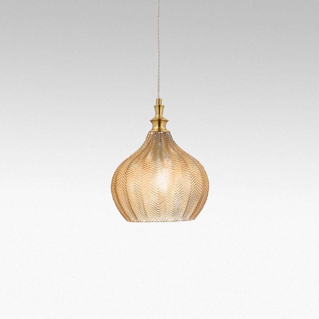 Lampada a Sospensione Cleofe S/11 Ambra - Montatura in Metallo Ottone con Vetro Trasparente 1xE27 Max 60W IP20 - Gealuce