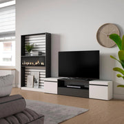 Mobile TV, Soggiorno, 310x35x186cm, Per TV fino a 80", Camino elettrico, Bianco e nero RF2843