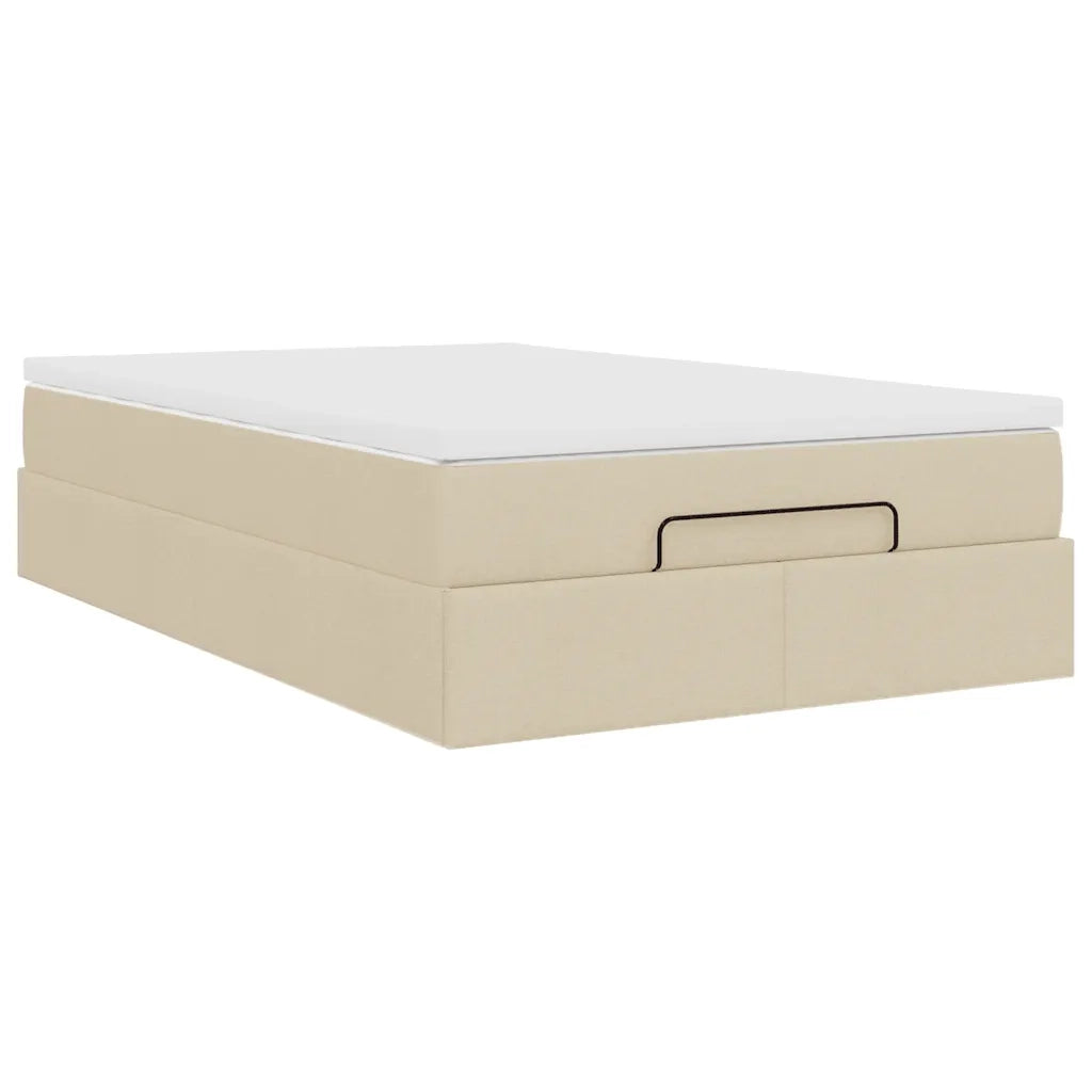 vidaXL Struttura Letto Pouf con Materasso Crema 120x200 cm in Tessuto