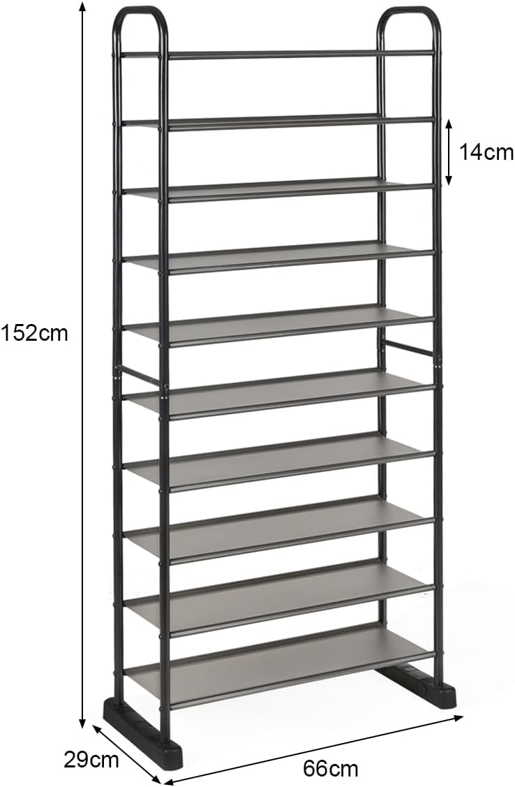 Scarpiera a 10 Ripiani Rimovibile, Organizzatore per Scarpe da 50 Paia, Struttura in Metallo, Ampia Capacità per Ingresso Soggiorno Camera da Letto, 66x29x152 cm