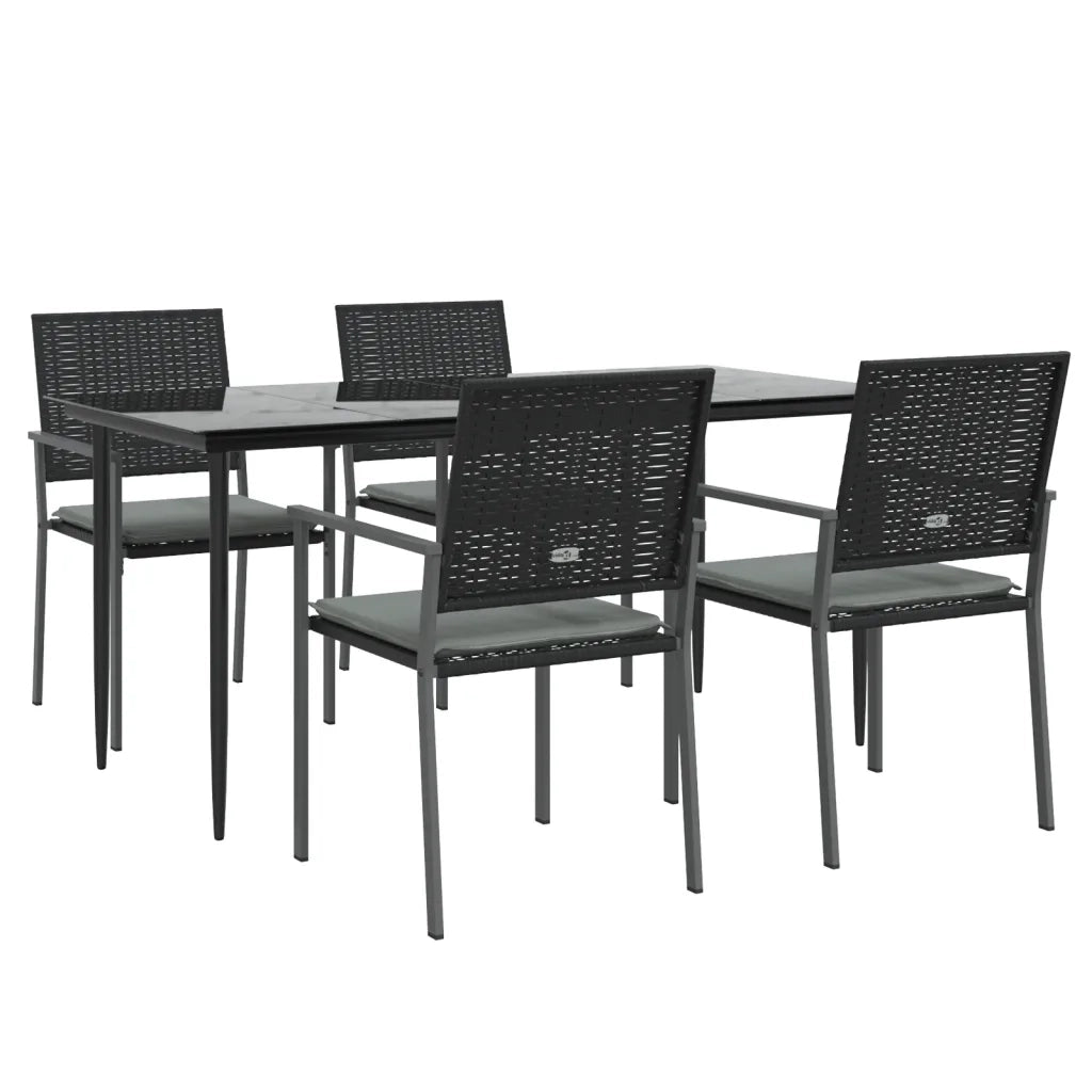 Set Pranzo da Giardino 5pz | Set Salotto da Giardino con Cuscini in Polyrattan e Acciaio