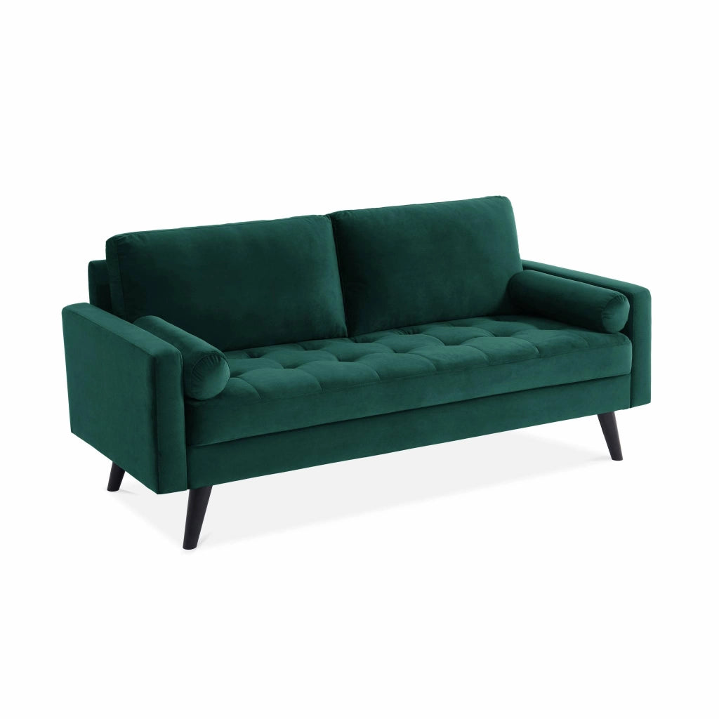 Divano con gambe in legno, 3 posti, verde inglese