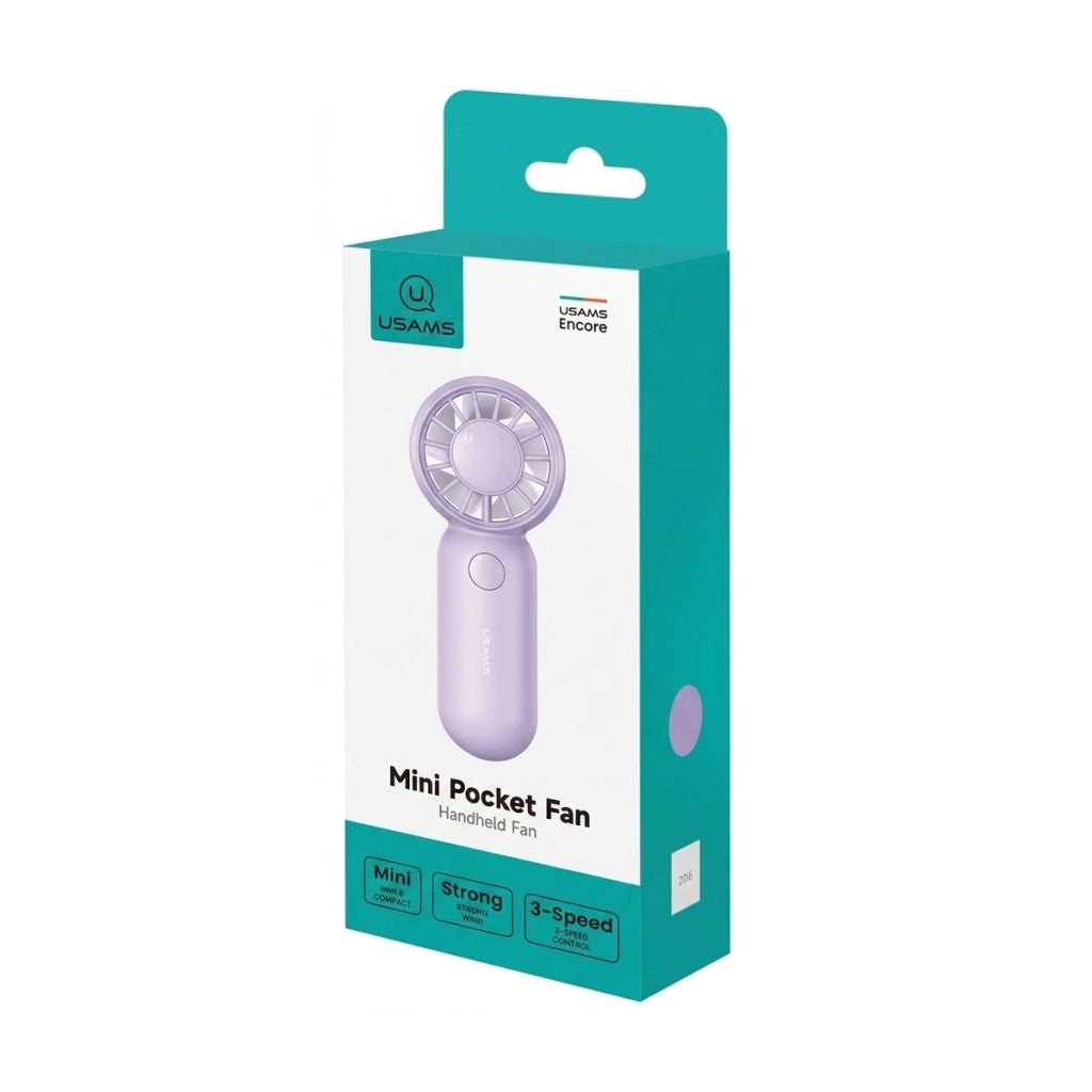 Mini Ventilatore Portatile 3 Velocità 500mAh Ricaricabile USB-C Compatto Viola Usams