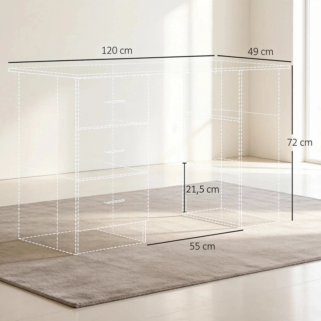 SCRIVANIA Computer 120x49x72 cm MDF Noce con 3 ripiani e 3 cassetti