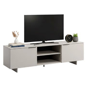 Mobile porta TV Buono, Madia da salotto con due ante battenti e due vani aperti, Rialzato da terra, 180x42 h55 cm, Beige