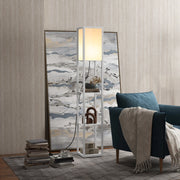 Lampada da Terra con 3 Mensole Integrate, Attacco E27 Potenza 40W, Arredamento Moderno in MDF, 26x26x160cm, Bianco