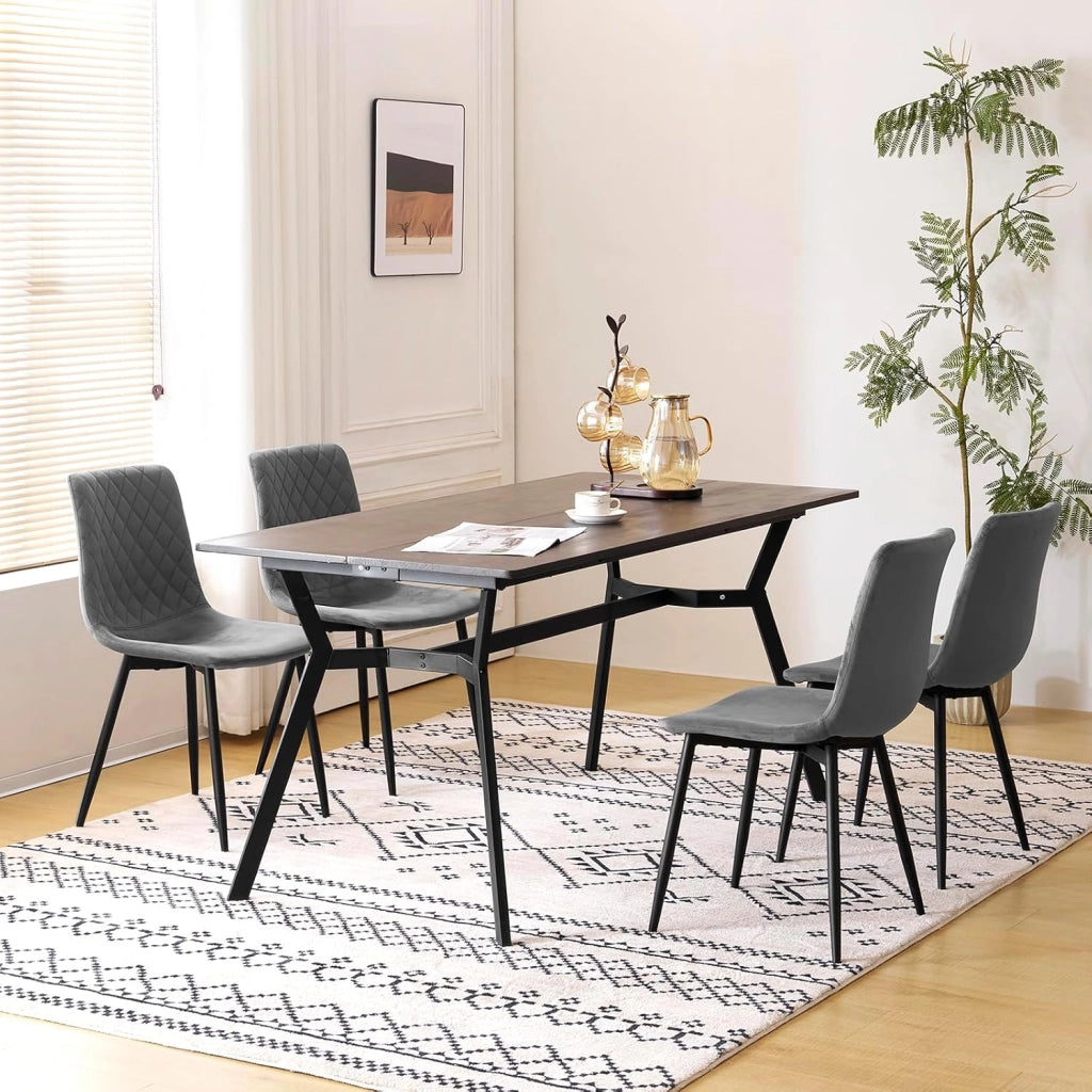 Sedie da Cucina Set da 4, Sedie Imbottite con Gambe in Metallo, Seduta in Velluto, per Camera da Letto, Sala da Pranzo,Grigio Scuro