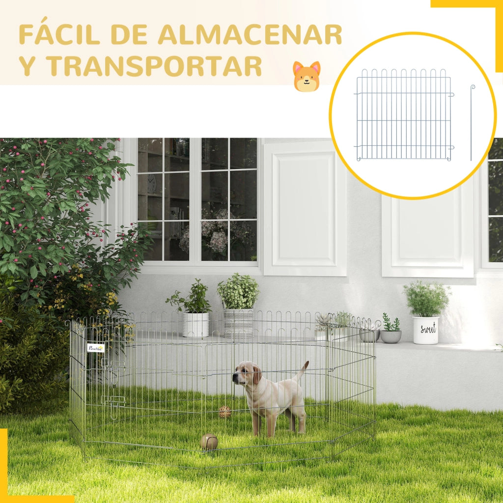Recinto per cani pieghevole 8 pezzi con porta ¨C zephmum ¨C grigio 63x60 cm