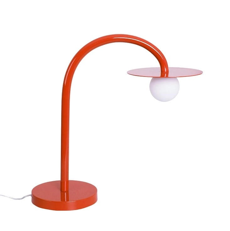 Lampada tavolo moderna vetro rosso sfera bianca LED 2W