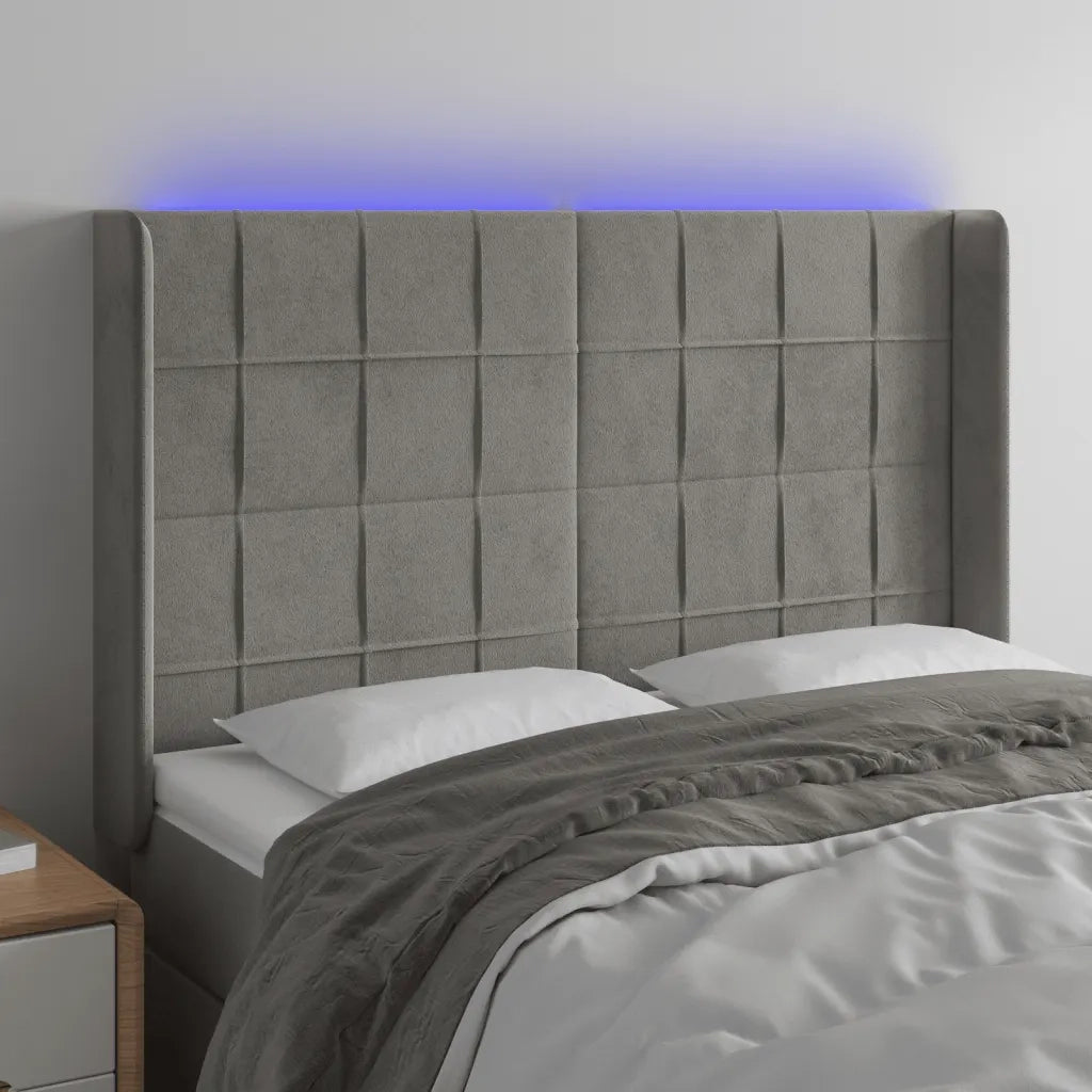 Testiera a LED-Testata con LED Grigio Chiaro 147x16x118/128 cm in Velluto 469337