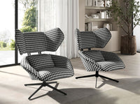 Poltrona girevole in tessuto bianco e nero