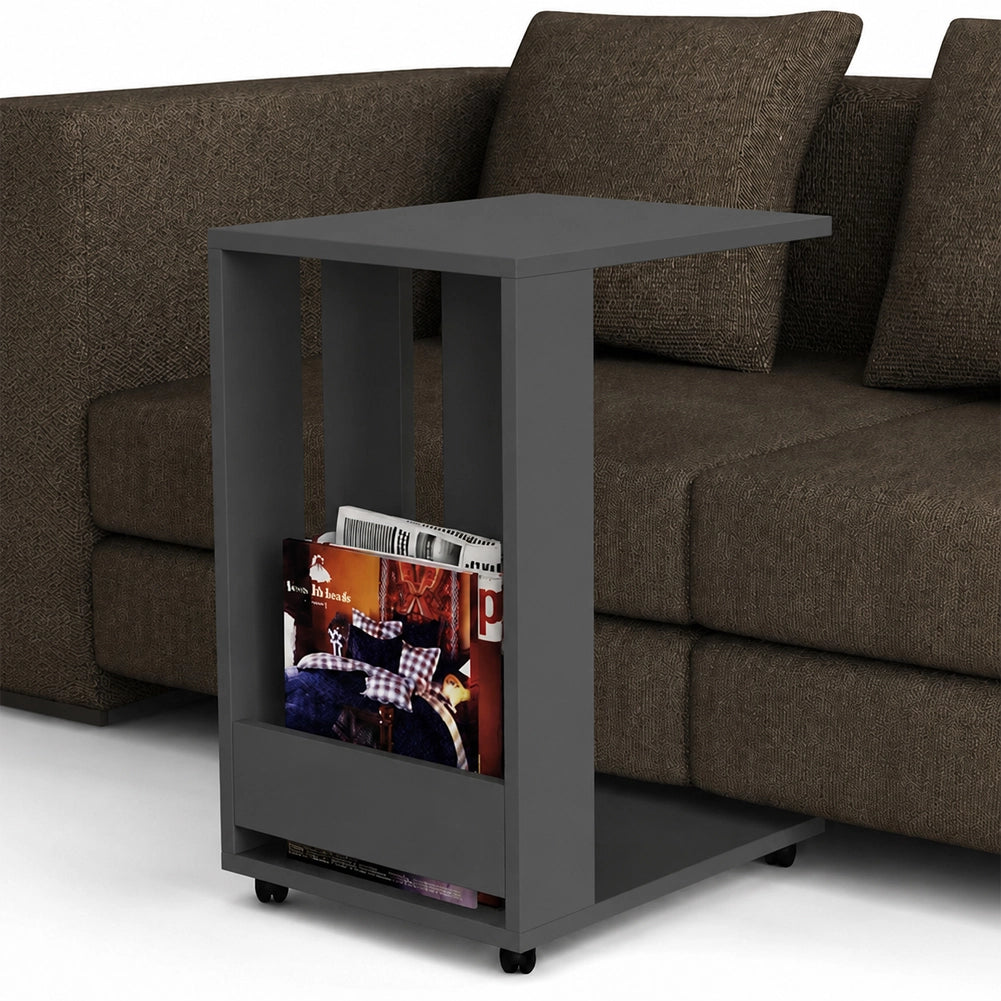 Tavolino Ausiliario Ruote Design Moderno Mobile Letto Divano Colore Antracite