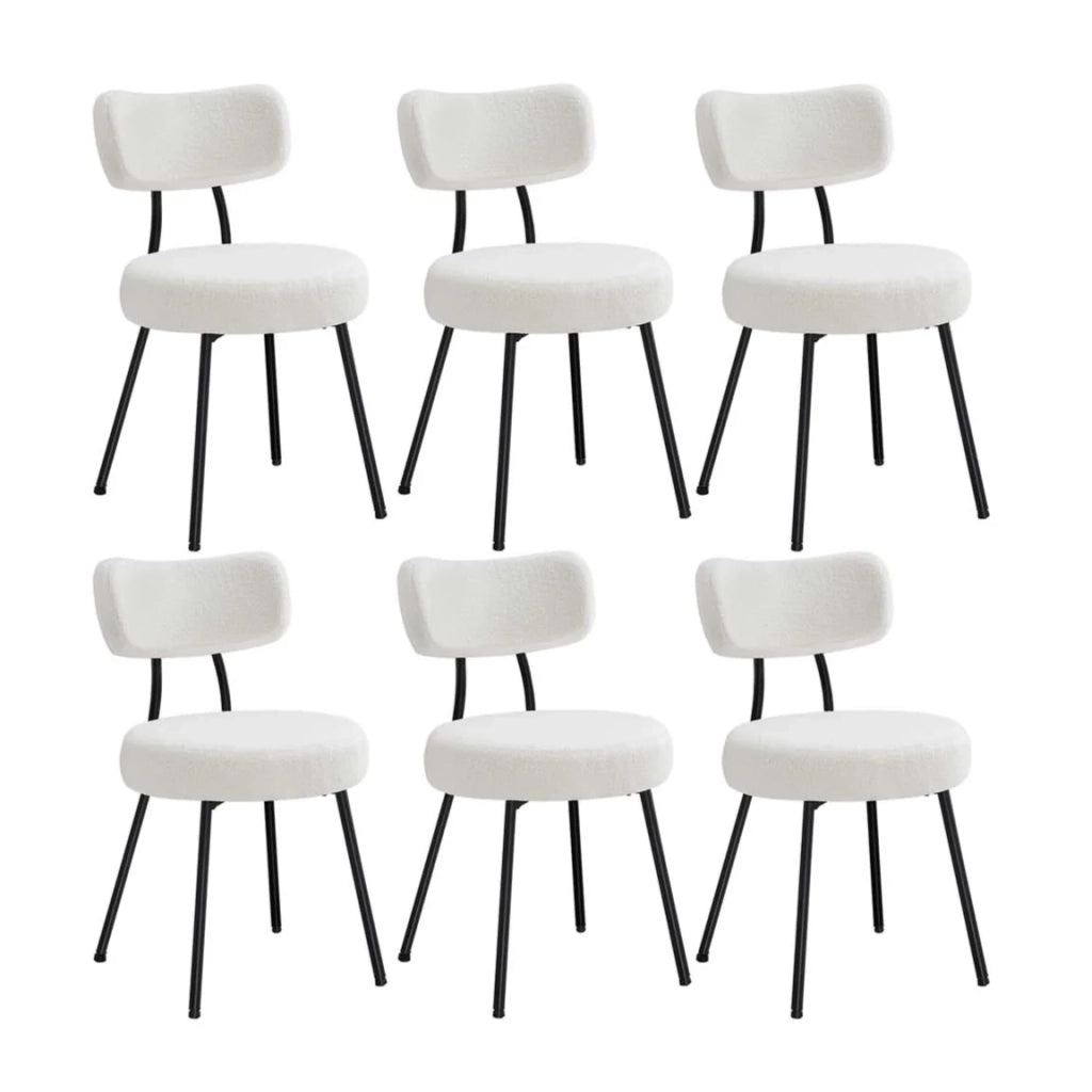 Sedie da pranzo set da 6 tessuto felpato schienale curvo sedie da cucina imbottite struttura moderna in acciaio soggiorno/spogliatoio bianco 12_0004989