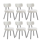 Sedie da pranzo set da 6 tessuto felpato schienale curvo sedie da cucina imbottite struttura moderna in acciaio soggiorno/spogliatoio bianco 12_0004989