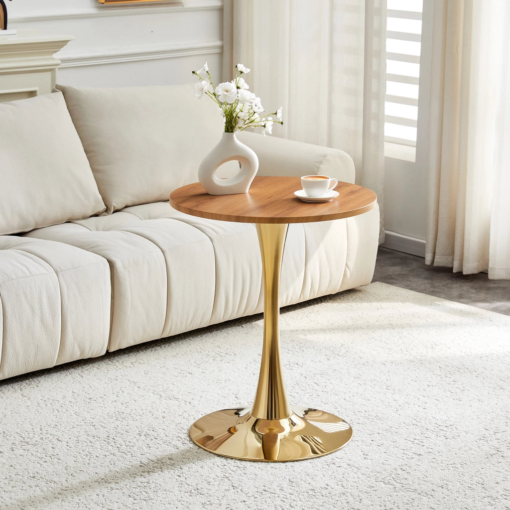 TAVOLO Rotondo 60 cm MDF e Metallo Oro/Legno