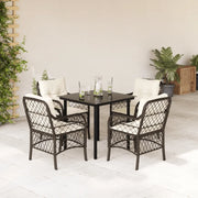 Set da Pranzo da Giardino 5pz con Cuscini in Polyrattan Marrone
