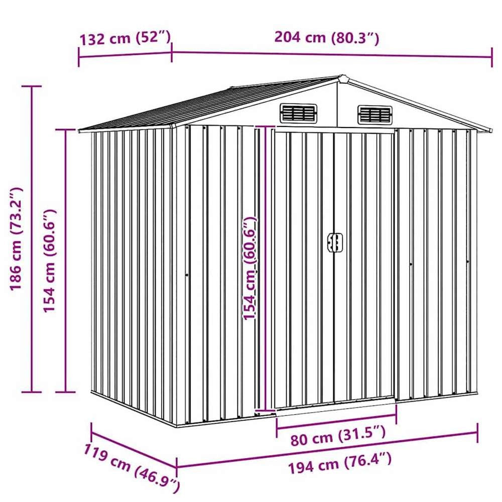 Garden Shed, Anthracite Steel, 204 X 132 X 186 Cm
