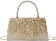 Borsa da sera con glitter, Borsa da sera per donne, Borsa da sposa, Borsa da cocktail con catena rimovibile, Oro