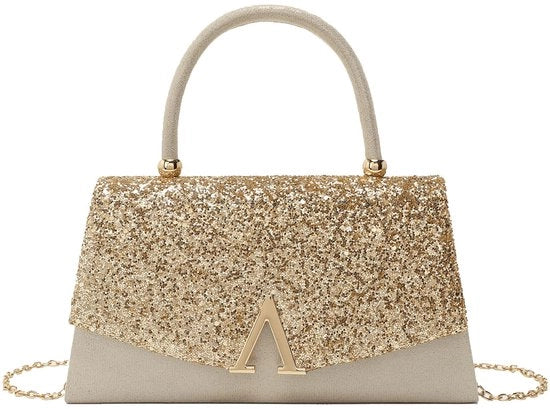 Borsa da sera con glitter, Borsa da sera per donne, Borsa da sposa, Borsa da cocktail con catena rimovibile, Oro