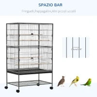 Gabbia per Uccelli da Interni in Legno con Vassoio, 4 Ruote e Trespolo, 78x52x132cm