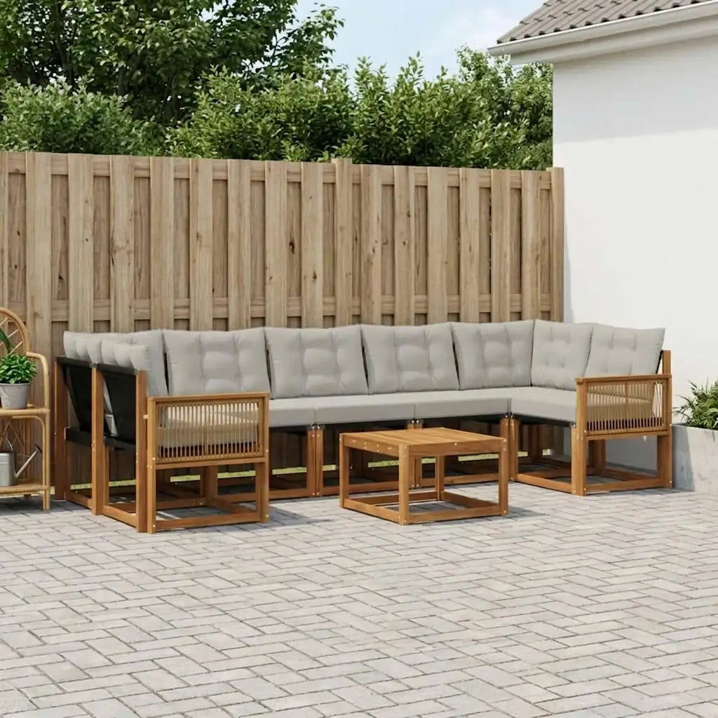 Set di divani da esterno 8 pcs Naturale e Grigio Chiaro