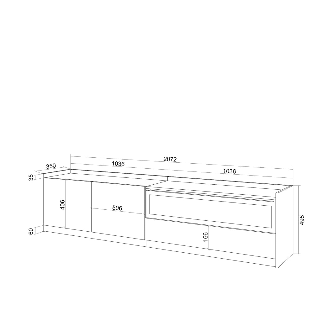 Mobile TV Soggiorno, 207x50x37 cm, Per TV fino a 80", Camino elettrico, LED, Rovere e nero
