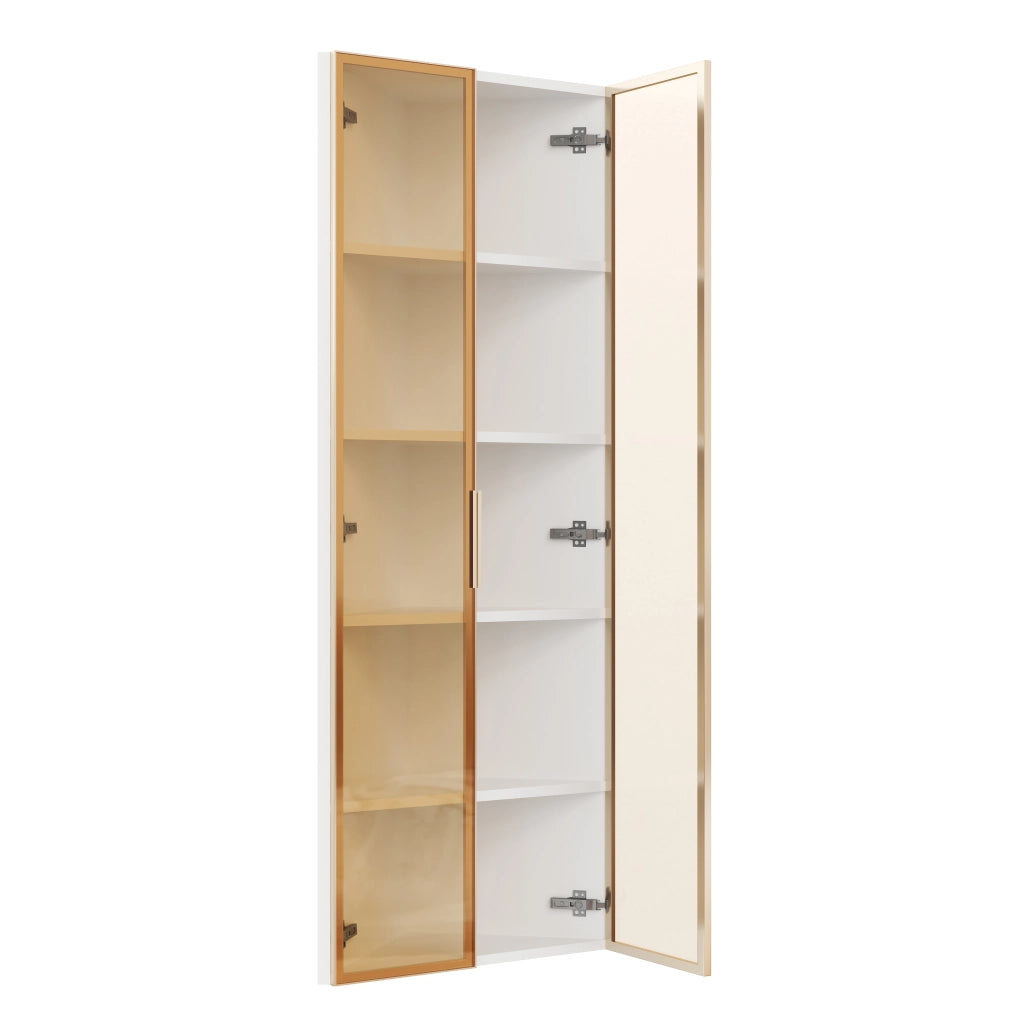 VETRINA Angolare 62 x 35 x 160 cm MDF e Vetro Bianco con Illuminazione LED