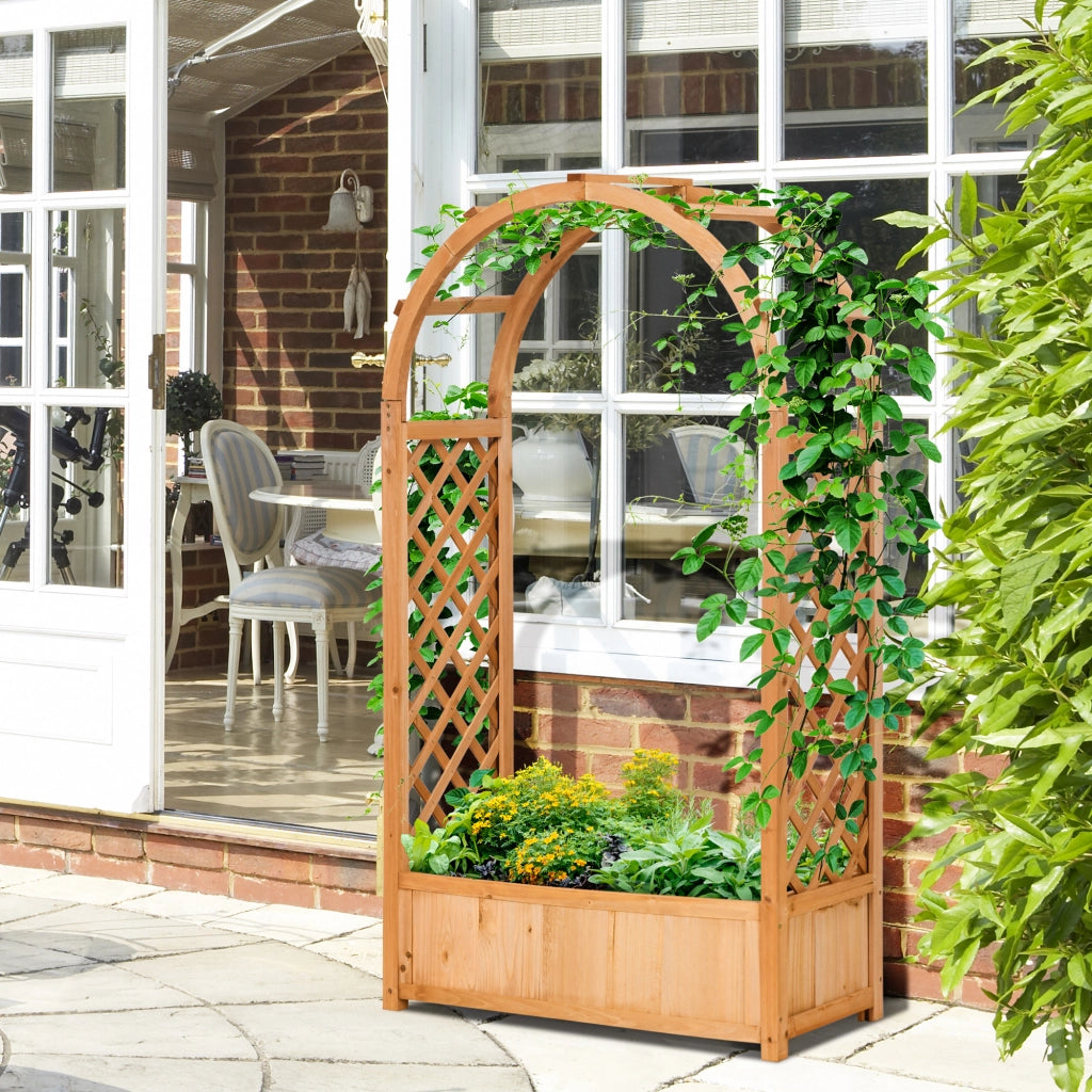 Fioriera da Giardino in Legno di Pino Marrone con Arco ¨C Zephmum ¨C 83x36x152 cm