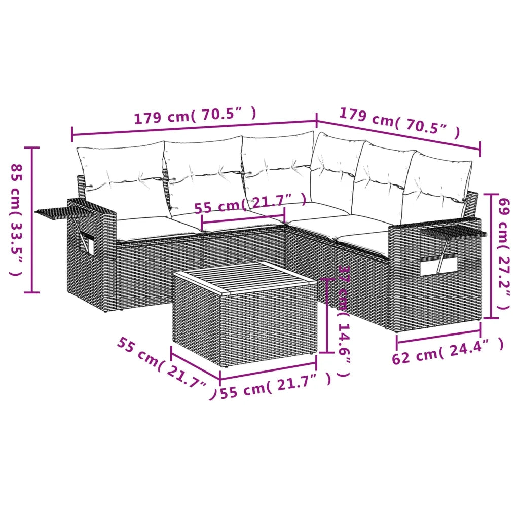 Set Divano da Giardino 6 pz con Cuscini Nero in Polyrattan 3224558