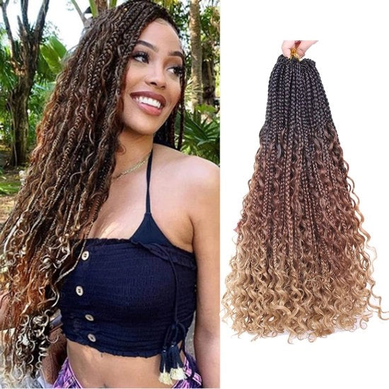 Estensioni capelline 100% capelli veri - Box bohemiano intrecciato - Capelli ondulati - 8 pezzi - 45 cm - Fibre resistenti al calore