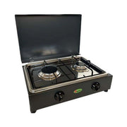 Parker srl parker fornello da tavolo grigio grafite con piano in acciaio inox 2 fuochi con piano removibile per la pulizia alimentazione gas gpl (bombole) per uso esterno - fo200gspg - 8052780604376
