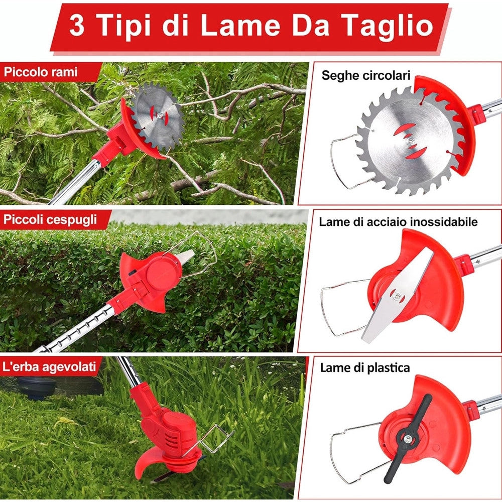 Trade Shop - Decespugliatore A Batteria 48v Tagliabordi Elettrico Altezza Regolabile Per Giardini -