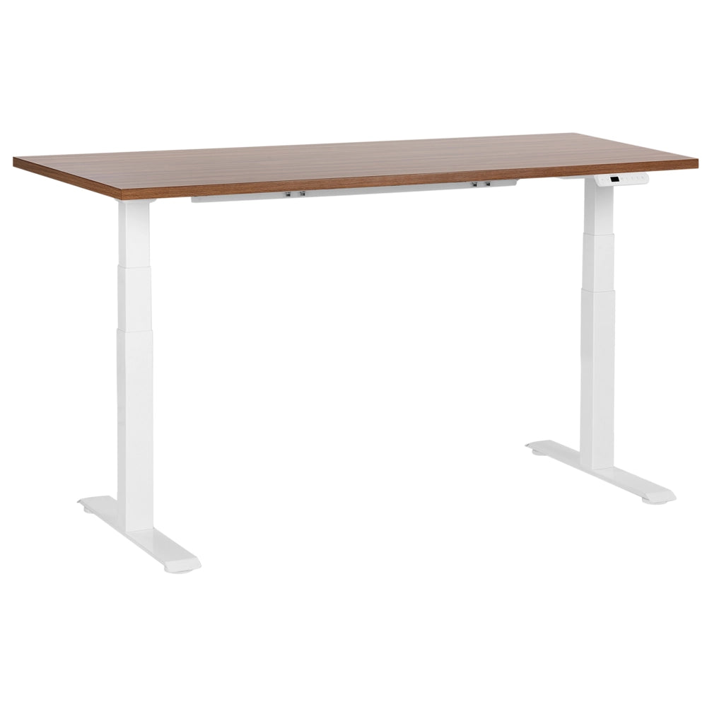 Scrivania regolabile in altezza elettricamente legno scuro e bianco 160 x 72 cm Struttura in acciaio verniciato a polvere