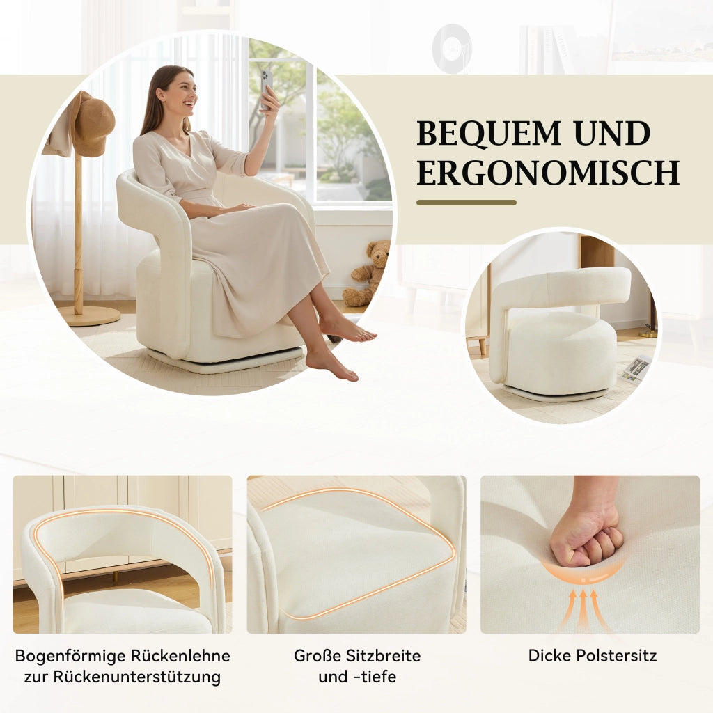 POLTRONA Girevole 360° Barrel Chair 70x65,5x74 cm Chenille Bianca