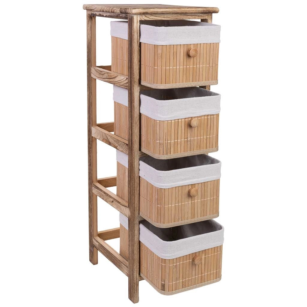 Cassettiera in legno con 4 cassetti in bambù foderati 26x32x81